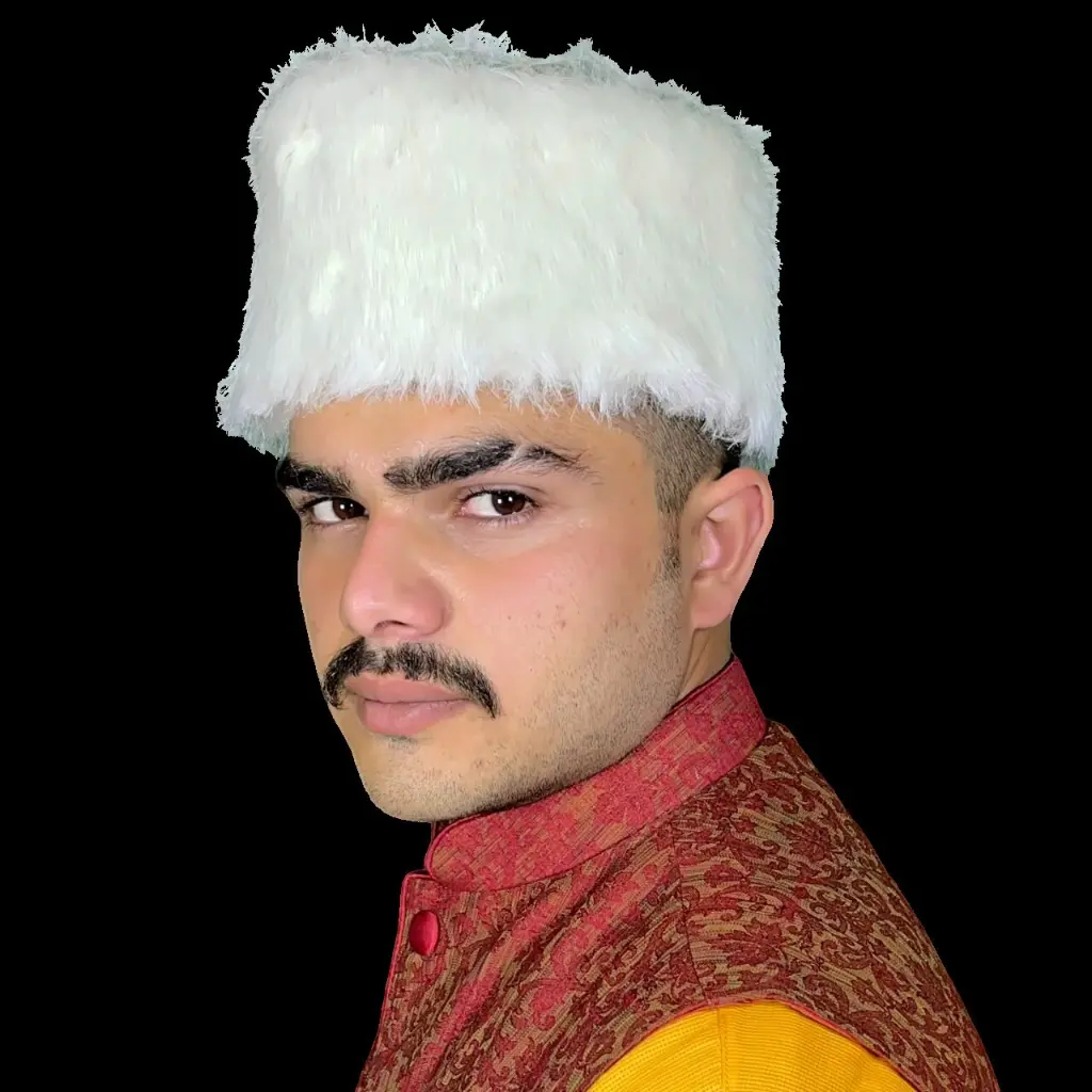 MiYA® Sahukari Cap Maharashtrain Fur Kolhapuri Topi | Handstitched  | Maharashtra Fur Sahukar White Cap | Kohlapuri Hat