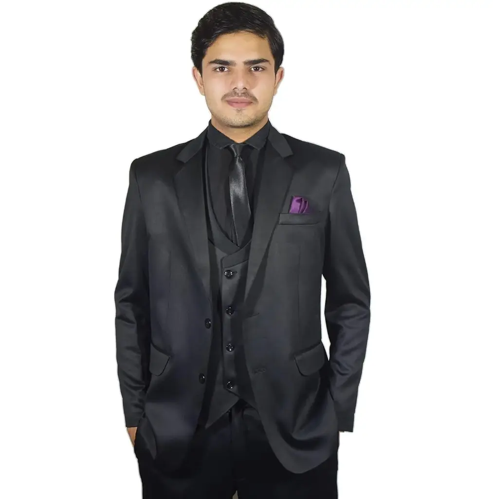 MiYA® Hand-Stitched Wedding / Partywear / Formal | Men's Black Suit | 3 Piece | Business Set (Blazer+Vest+Pants) | Tuxedo | Three Piece Coat